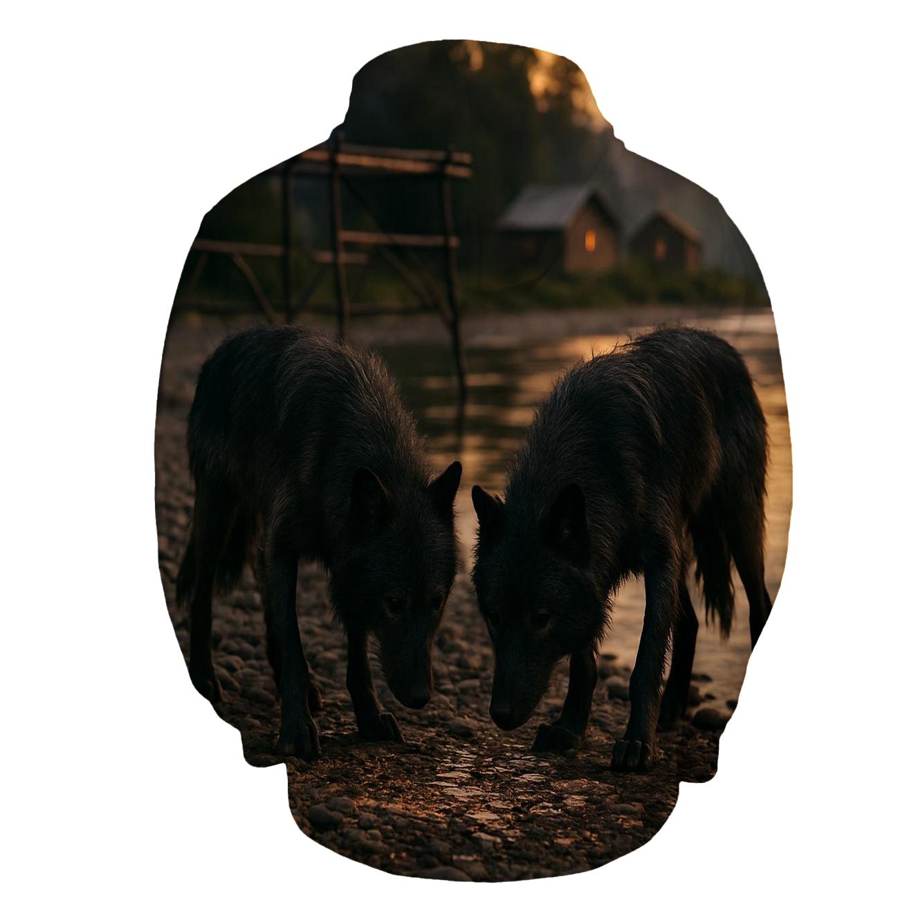 Wolves Near A Northern Fishing Camp After Salmon Run lightweight hoodies