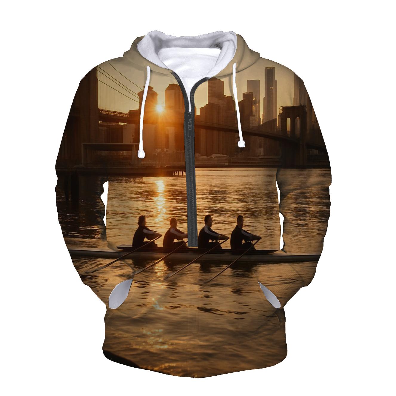 Sunrise From Brooklyn Bridge Park With Rowers In The East River custom hoodies
