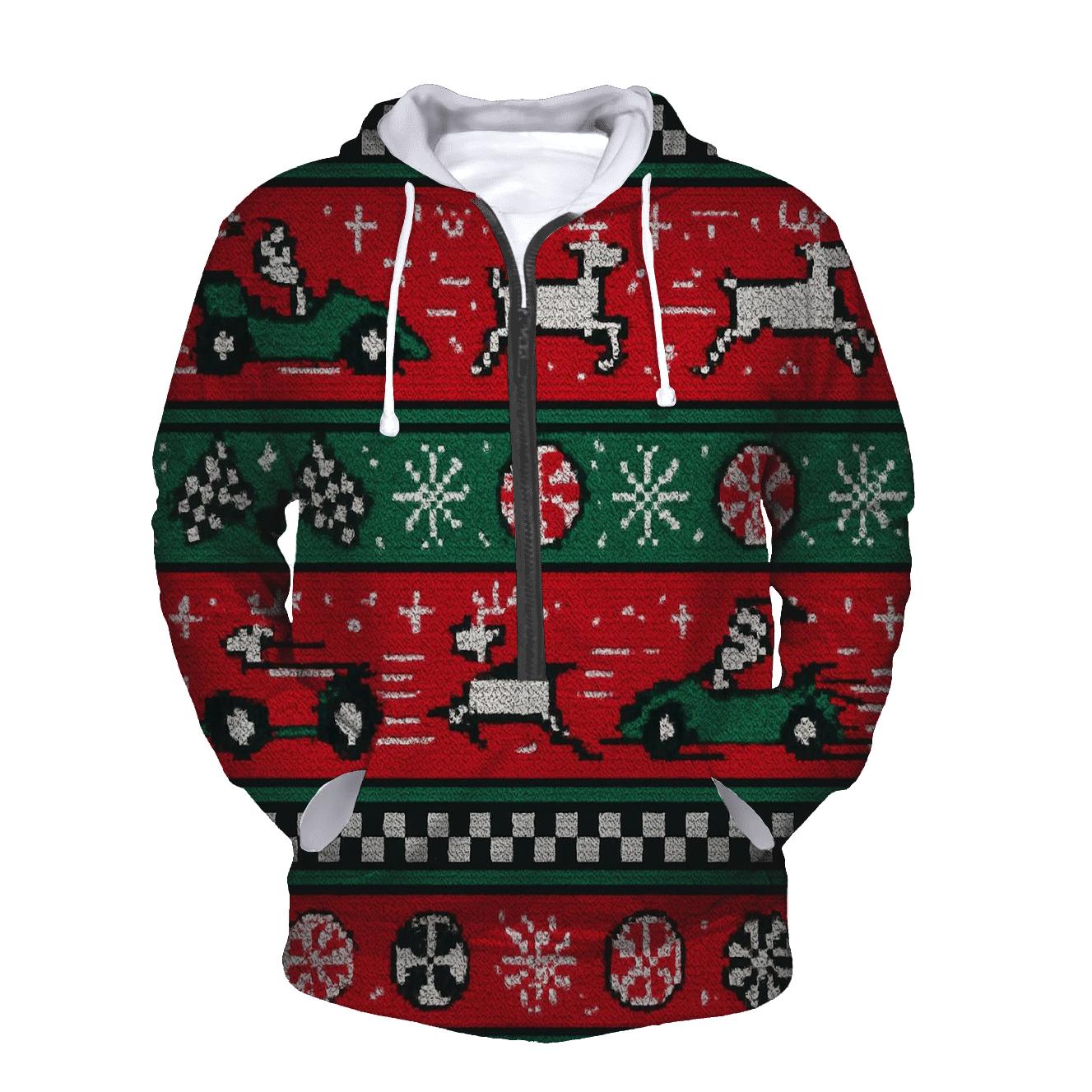 Ugly Christmas Santa Sleigh Circuit Raceway Design hoodie designs