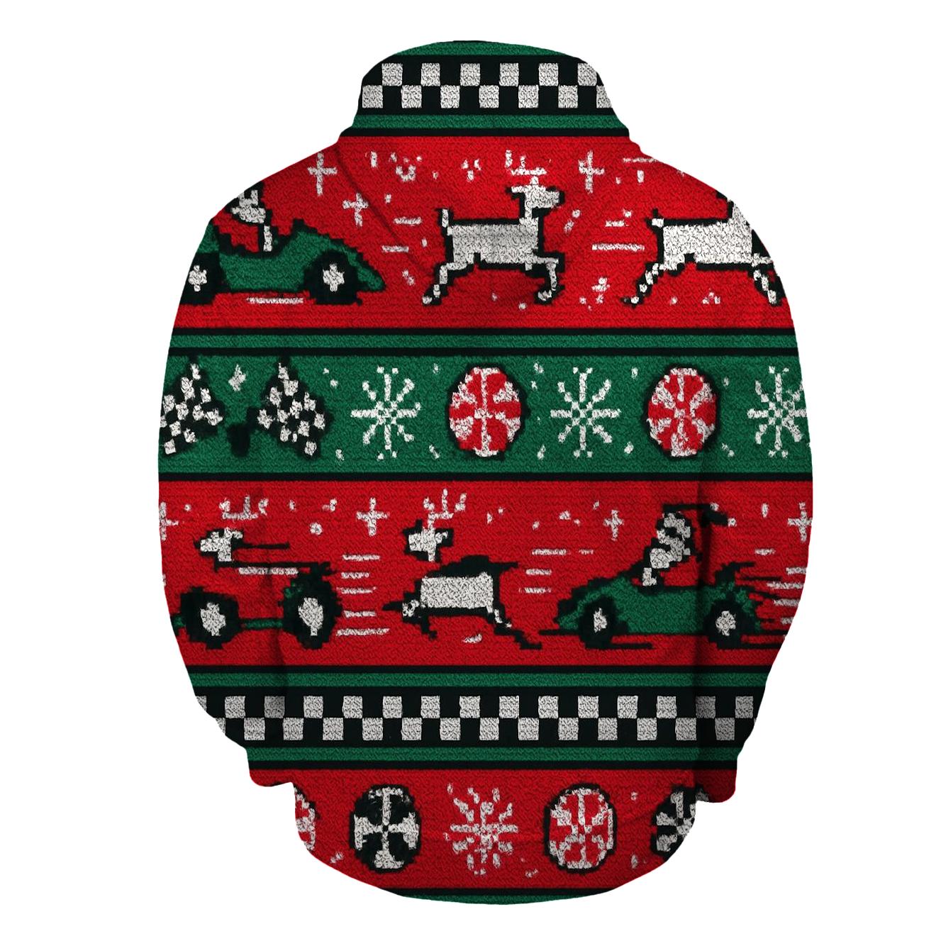Ugly Christmas Santa Sleigh Circuit Raceway Design hoodie designs