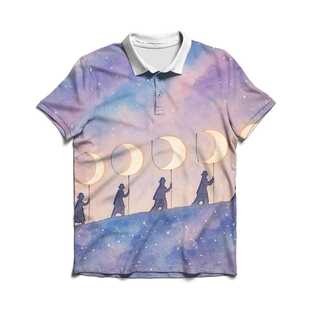 Moon Phase Lantern Parade stylish collar polo tees