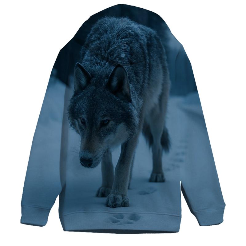 Lone Wolf On A Winter Roadcut Tracking Elk embroidered hoodies