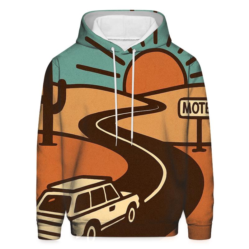 Desert Road Trip Sunburst Map printed hoodies