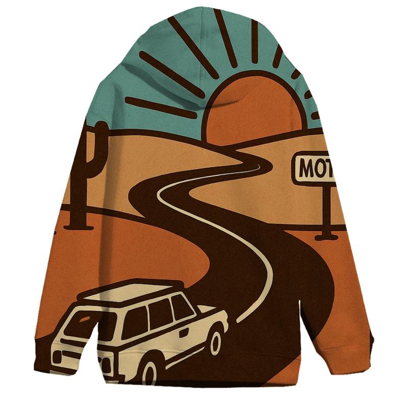 Desert Road Trip Sunburst Map printed hoodies