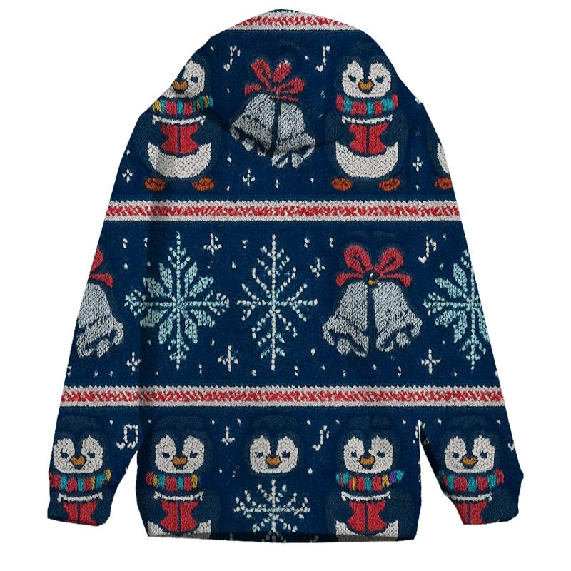 Ugly Christmas Penguin Caroler Stripe Parade Design embroidered hoodies