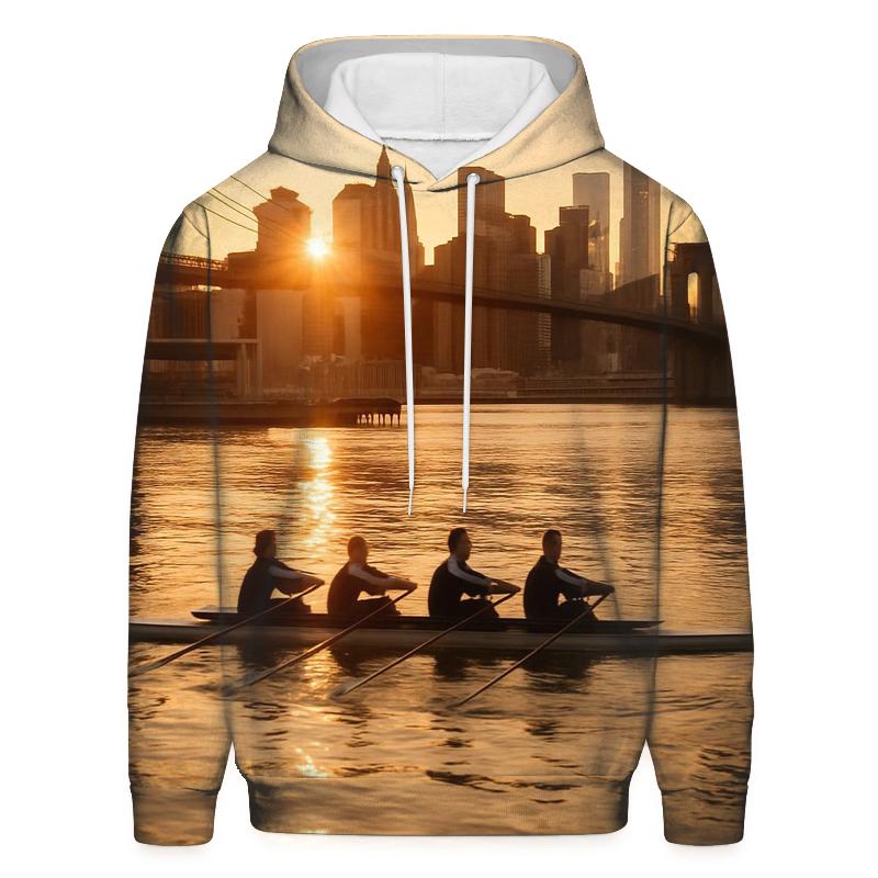 Sunrise From Brooklyn Bridge Park With Rowers In The East River pullover hoodies