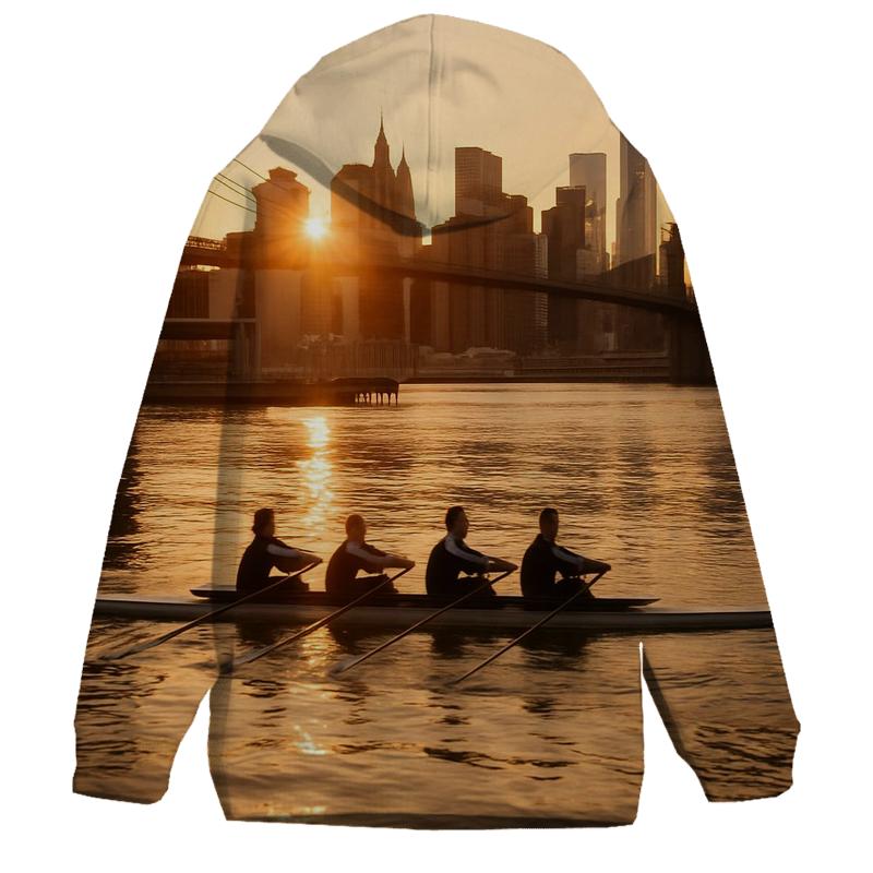 Sunrise From Brooklyn Bridge Park With Rowers In The East River pullover hoodies