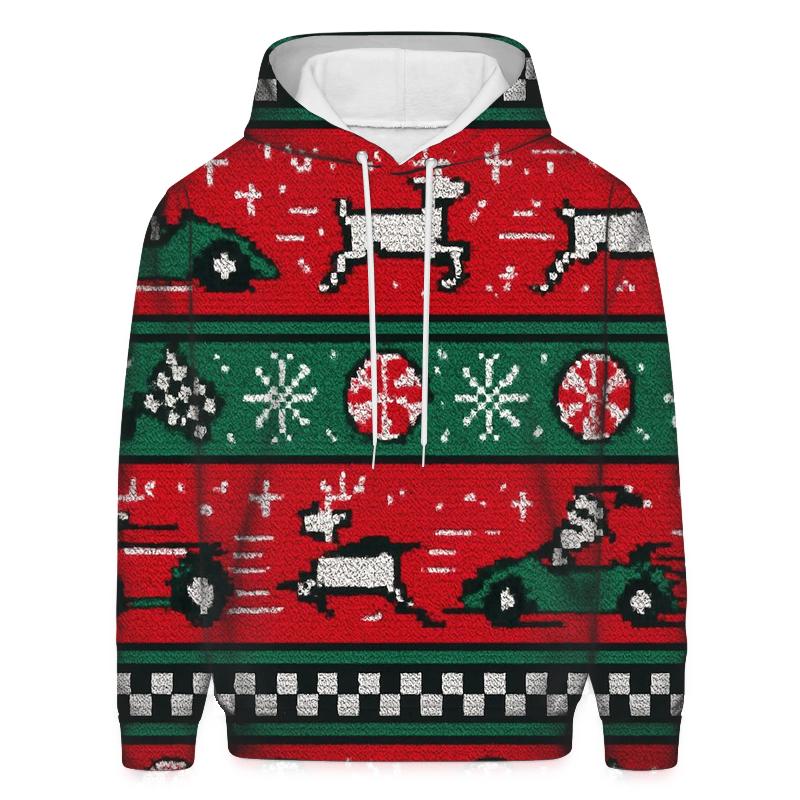 Ugly Christmas Santa Sleigh Circuit Raceway Design designer hoodies