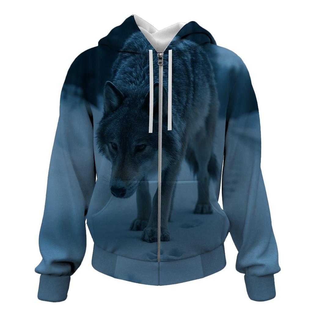 Lone Wolf On A Winter Roadcut Tracking Elk embroidered hoodies