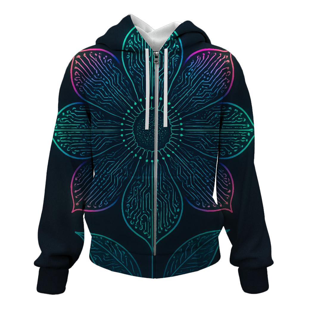 Prismatic Botanical Circuit Bloom custom hoodies