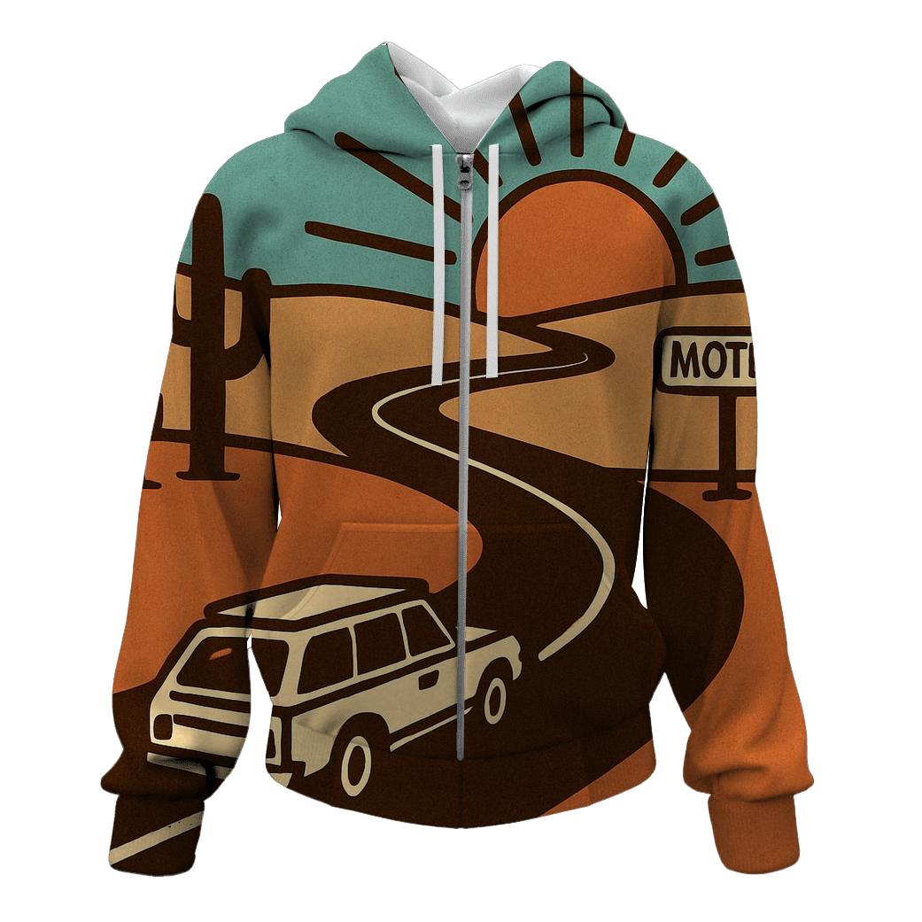 Desert Road Trip Sunburst Map designer hoodies