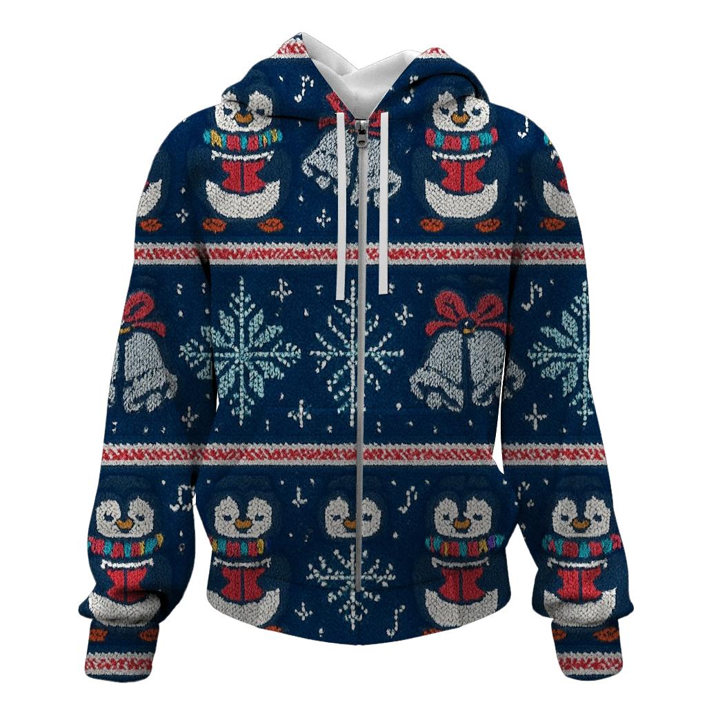 Ugly Christmas Penguin Caroler Stripe Parade Design premium hoodies