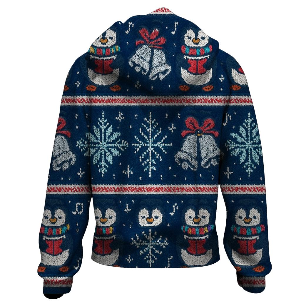 Ugly Christmas Penguin Caroler Stripe Parade Design premium hoodies