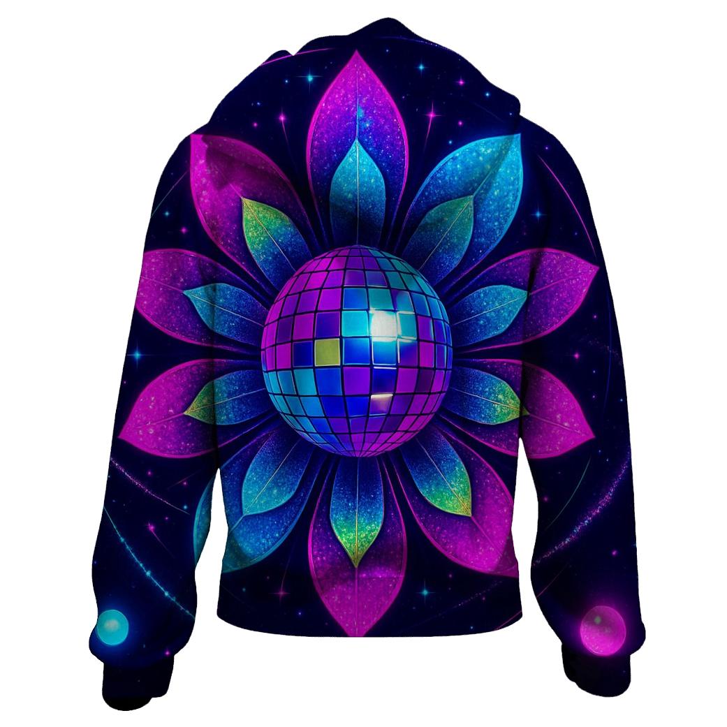 Neon Orbit Disco Bloom printed hoodies