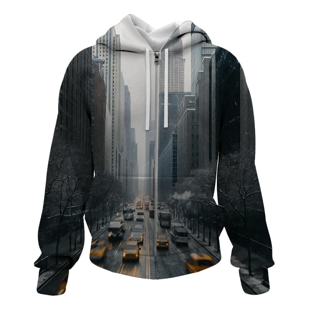 First Snowfall Over Midtown Seen From Tudor City Overpass heavyweight hoodies