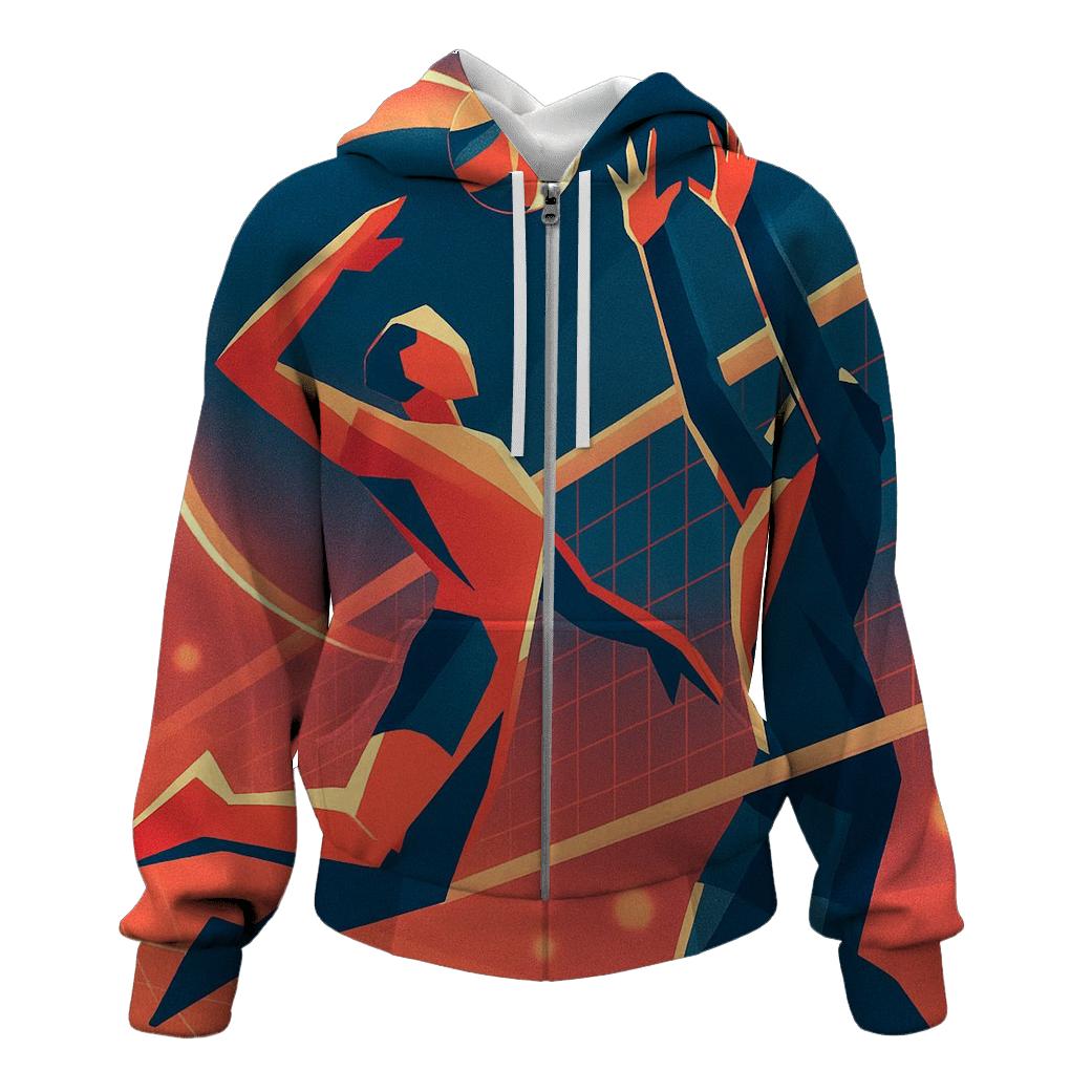 Neon Court Volleyball Spike printed hoodies