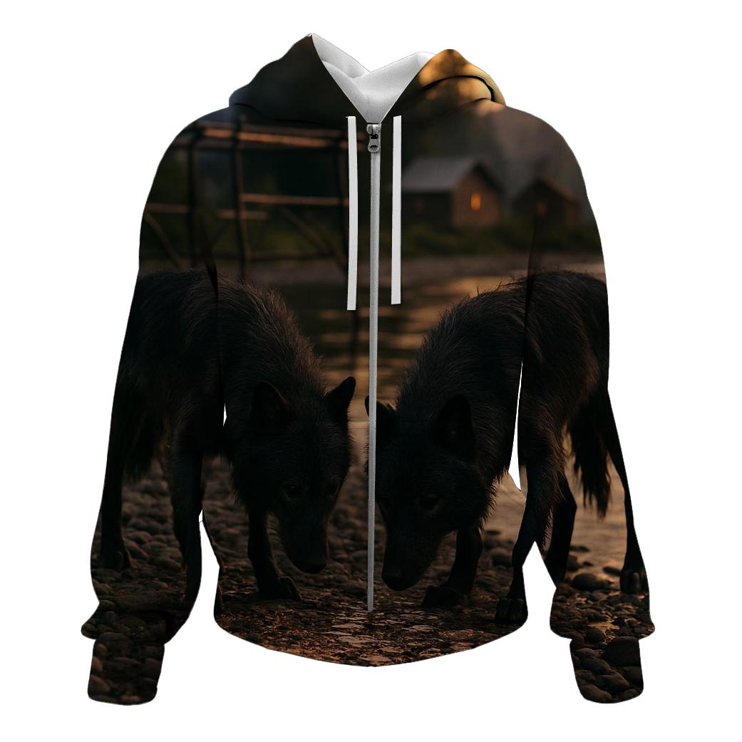 Wolves Near A Northern Fishing Camp After Salmon Run pullover hoodies
