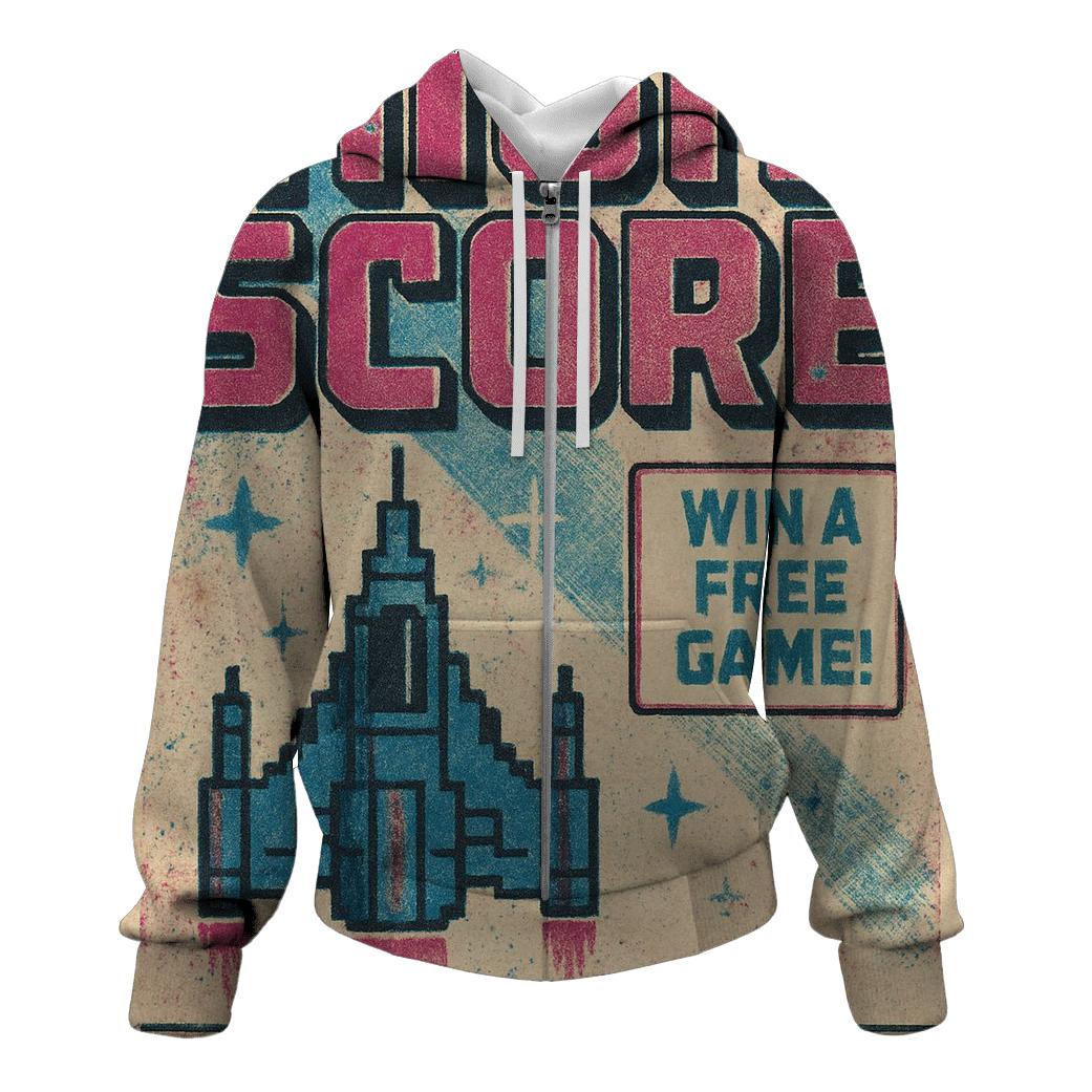 Distressed 1980s Arcade Starship High Score Flyer premium hoodies