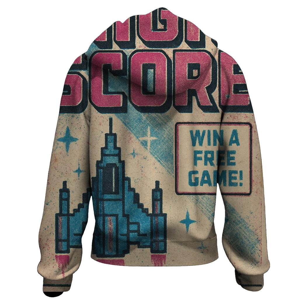 Distressed 1980s Arcade Starship High Score Flyer premium hoodies