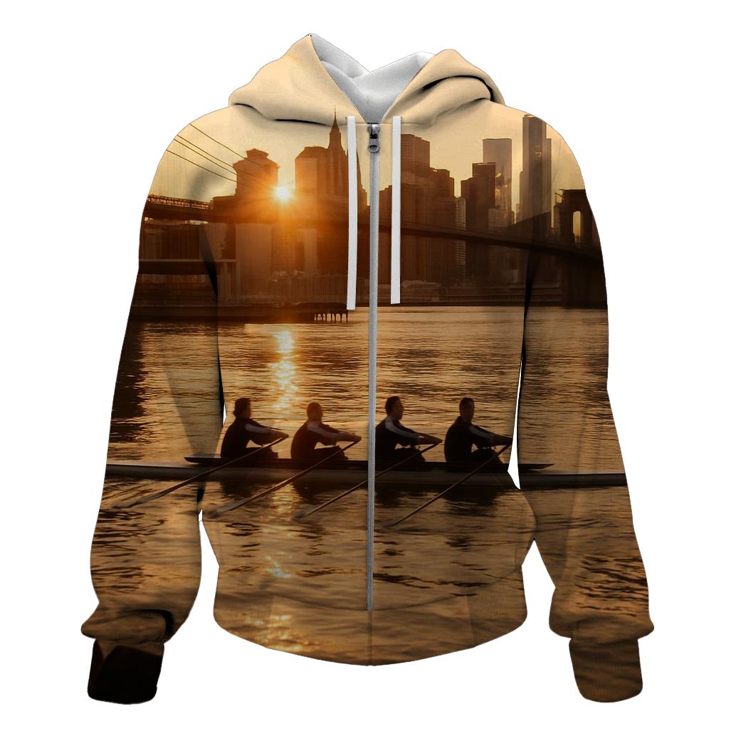 Sunrise From Brooklyn Bridge Park With Rowers In The East River hoodie designs