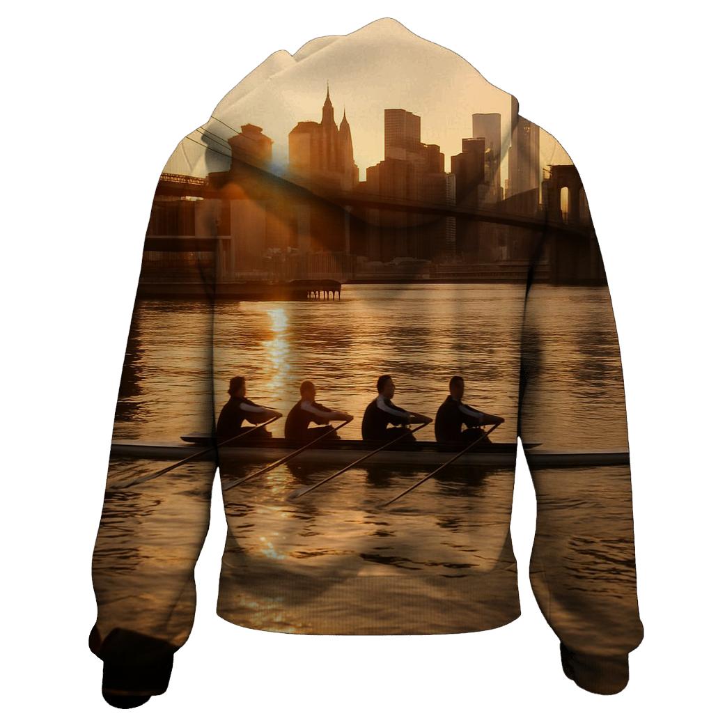 Sunrise From Brooklyn Bridge Park With Rowers In The East River hoodie designs