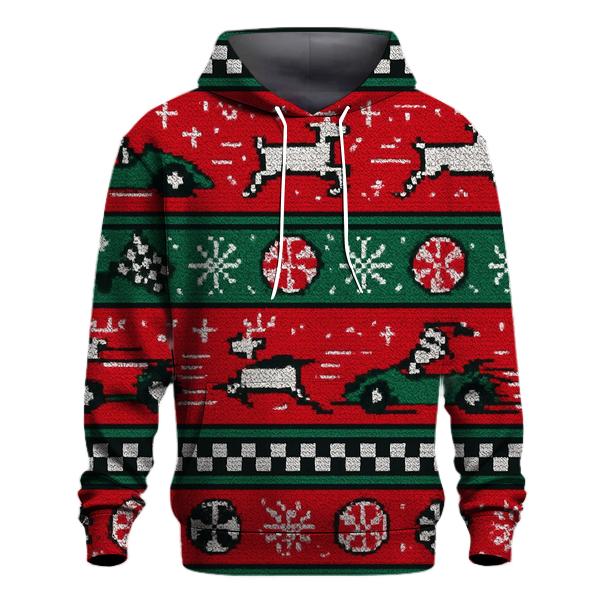 Ugly Christmas Santa Sleigh Circuit Raceway Design graphic hoodies
