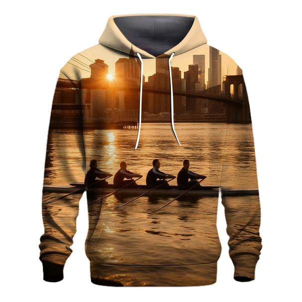 Sunrise From Brooklyn Bridge Park With Rowers In The East River premium hoodies