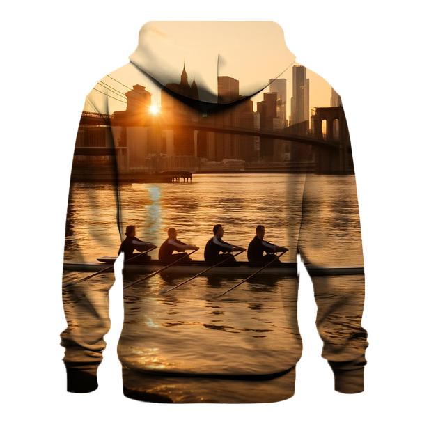 Sunrise From Brooklyn Bridge Park With Rowers In The East River premium hoodies