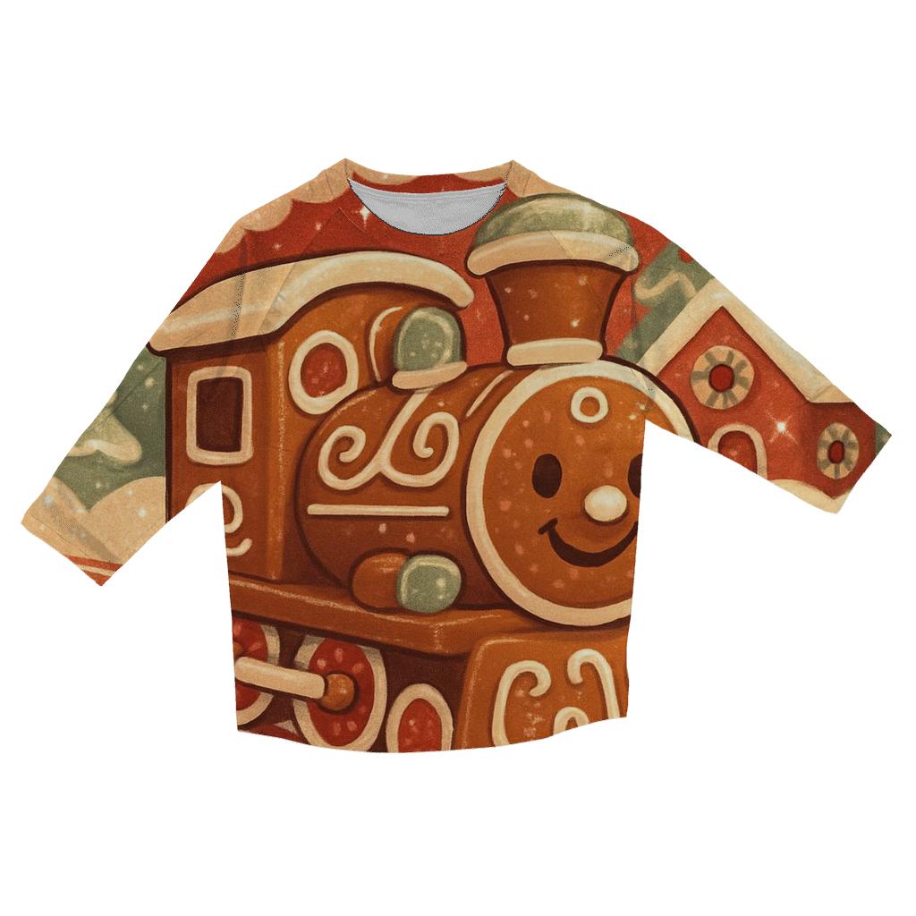 Gingerbread Train Through Peppermint Pines custom 3/4 sleeve shirts