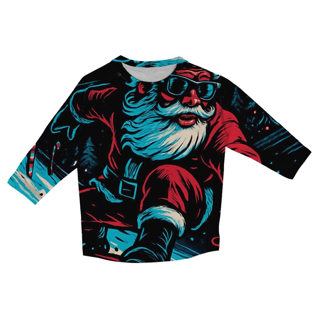 Neon Midnight Santa Snowboard Run trendy 3/4 sleeve tops