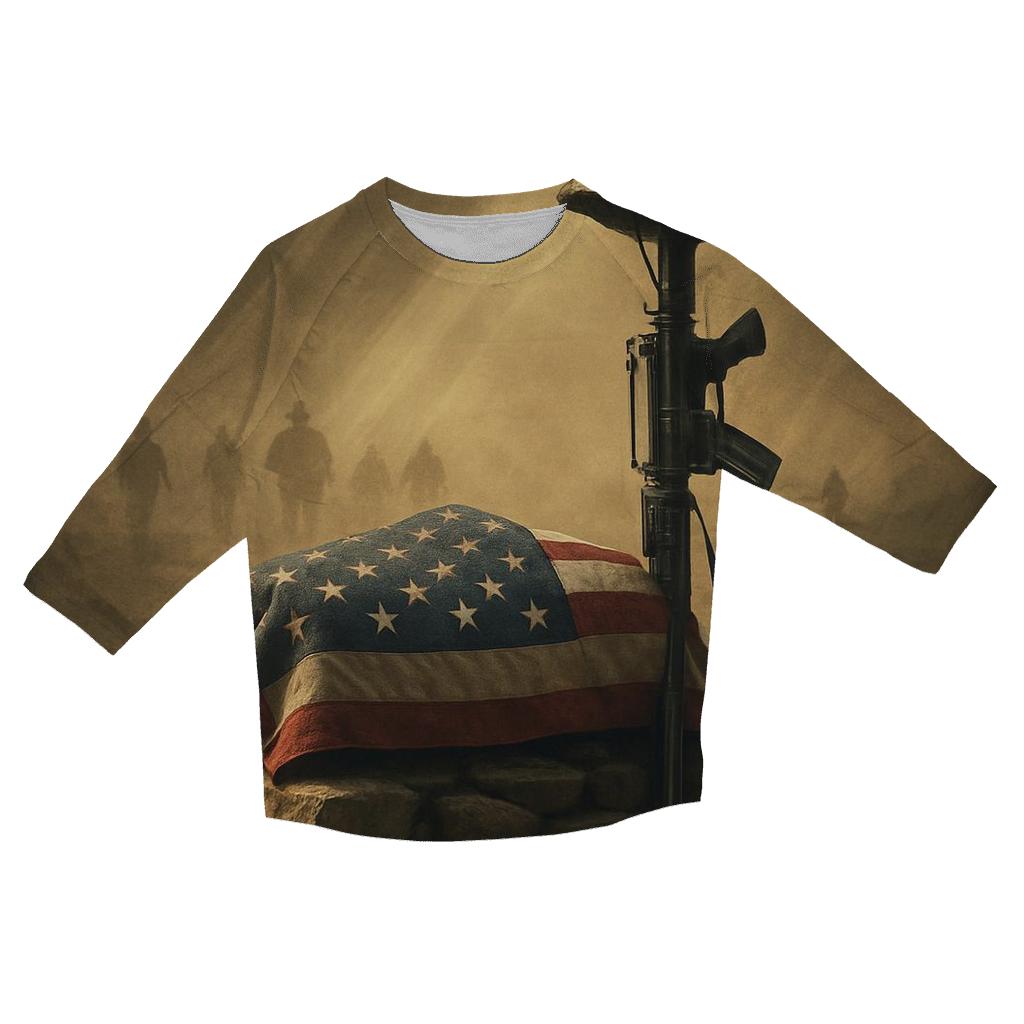 Folded Flag Reliquary In Desert Light printed three quarter sleeve shirts
