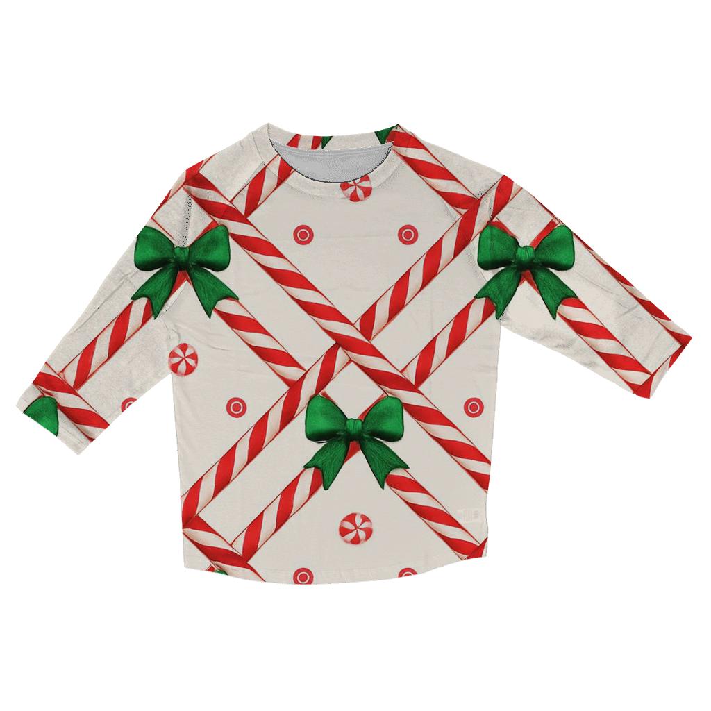 Candy Cane Plaid Lattice On Winter White stylish quarter sleeve tops