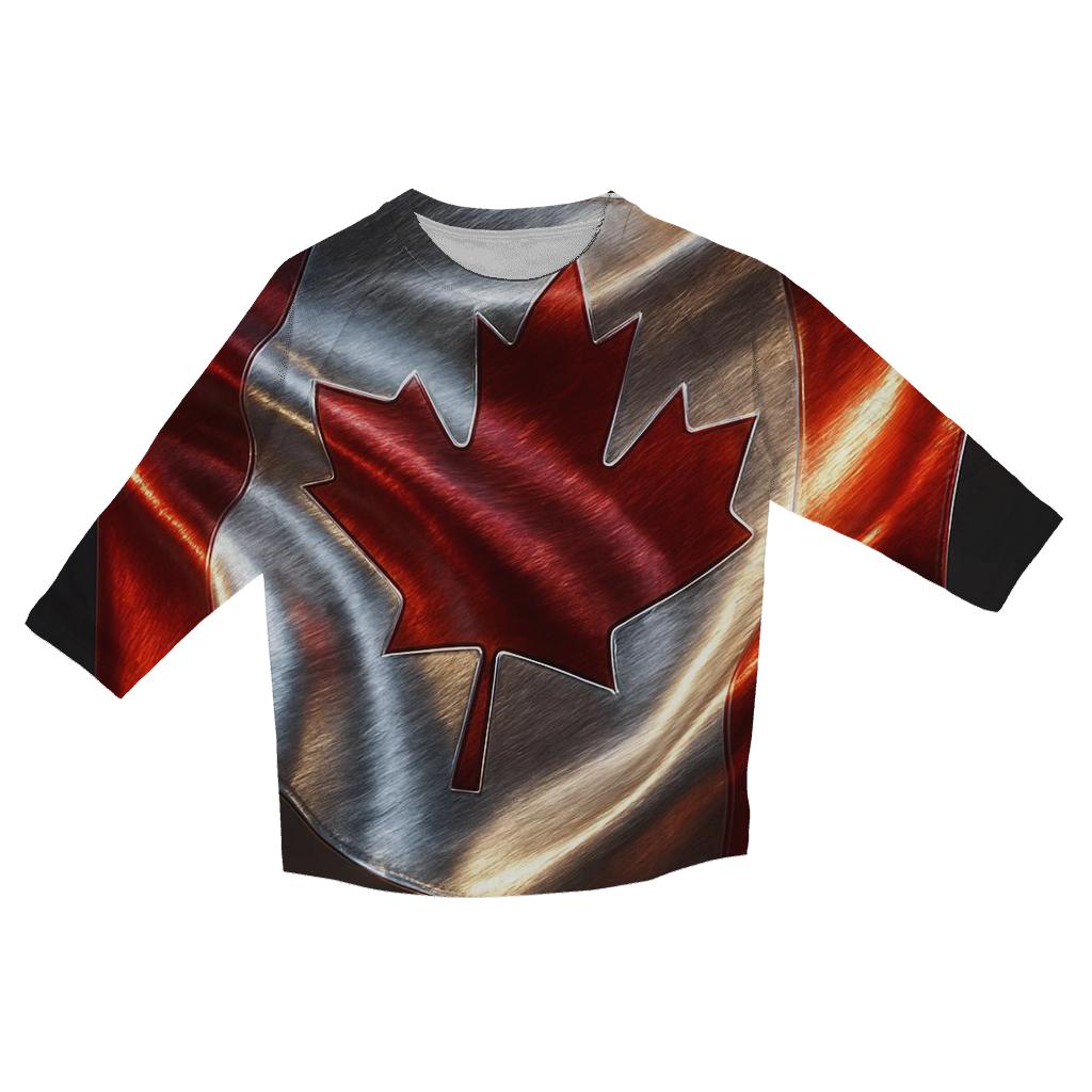 Metallic Crest Flag Of Canada fashion 3/4 sleeve shirts