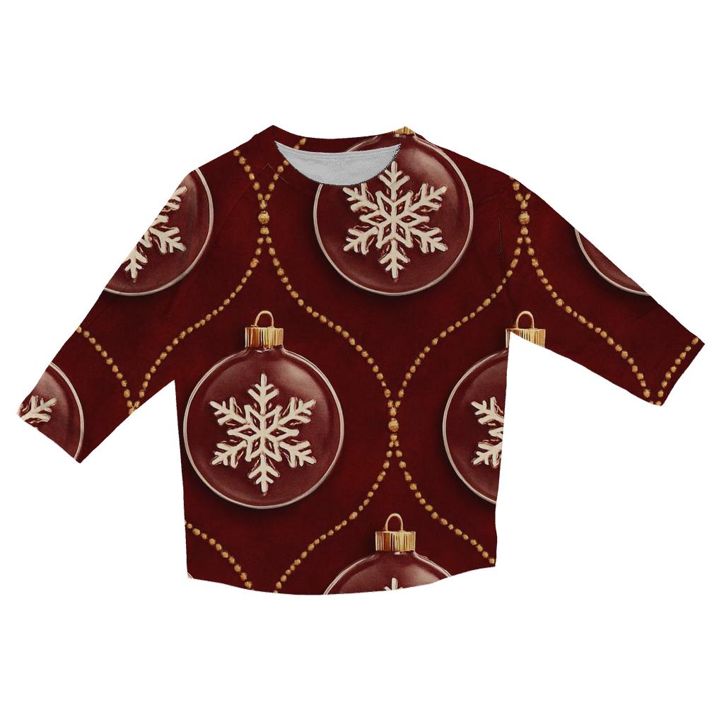 Snowflake Ornament Medallion Repeat On Deep Red Velvet personalized 3/4 sleeve tees