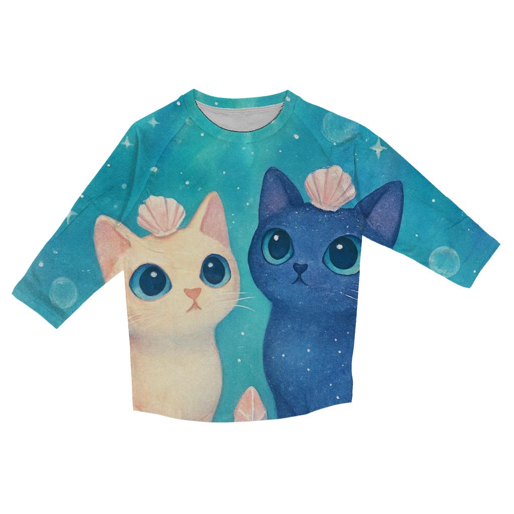 Crystal Reef Stargazer Cats printed three quarter sleeve shirts