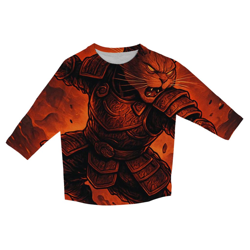 Volcanic Samurai Cat Duel casual three quarter sleeve shirts
