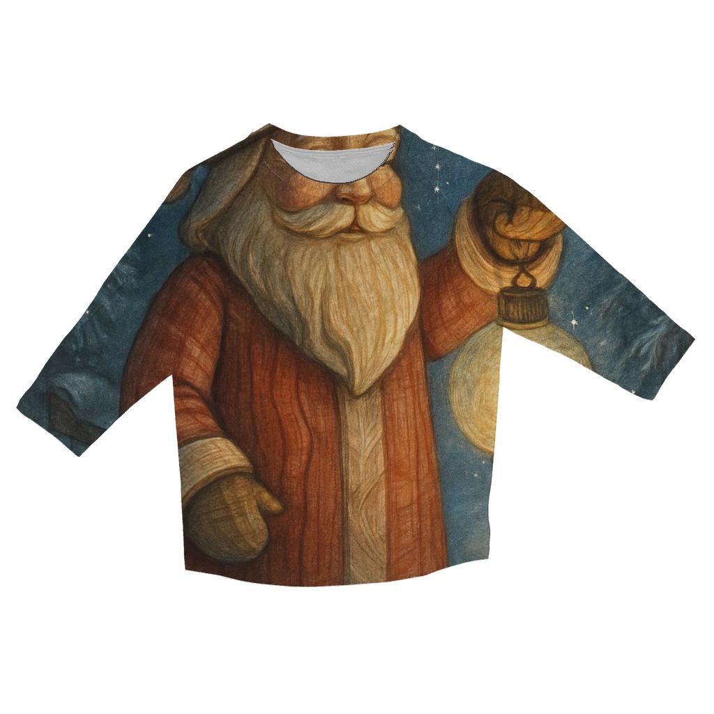 Woodcarved Santa Lantern In Winter Pines trendy 3/4 sleeve tops