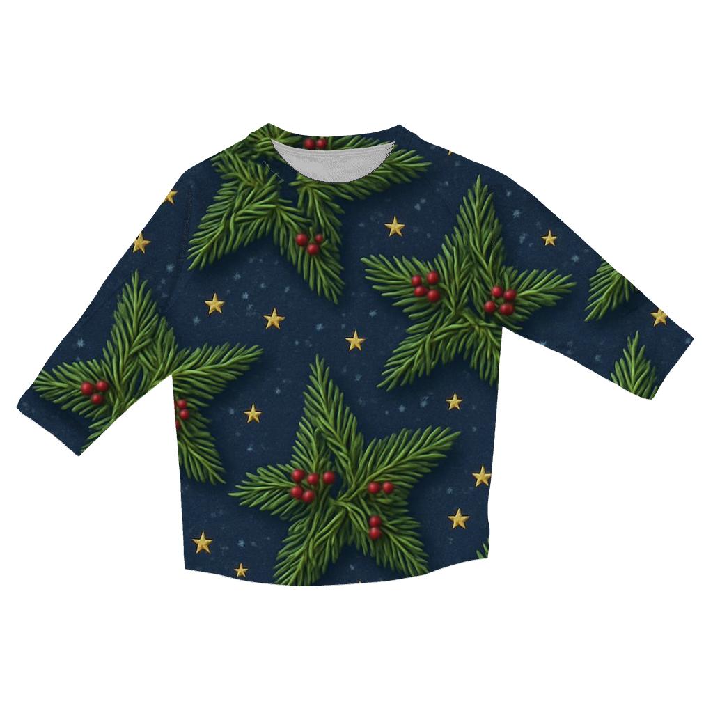 Evergreen Star Scatter On Midnight Blue Snowfield personalized 3/4 sleeve tees