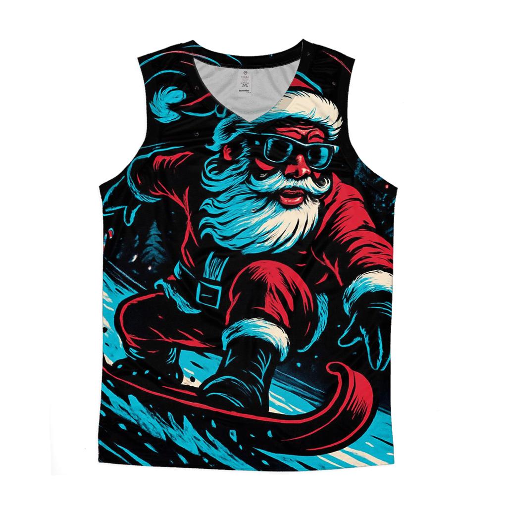 Neon Midnight Santa Snowboard Run sports performance tank tops