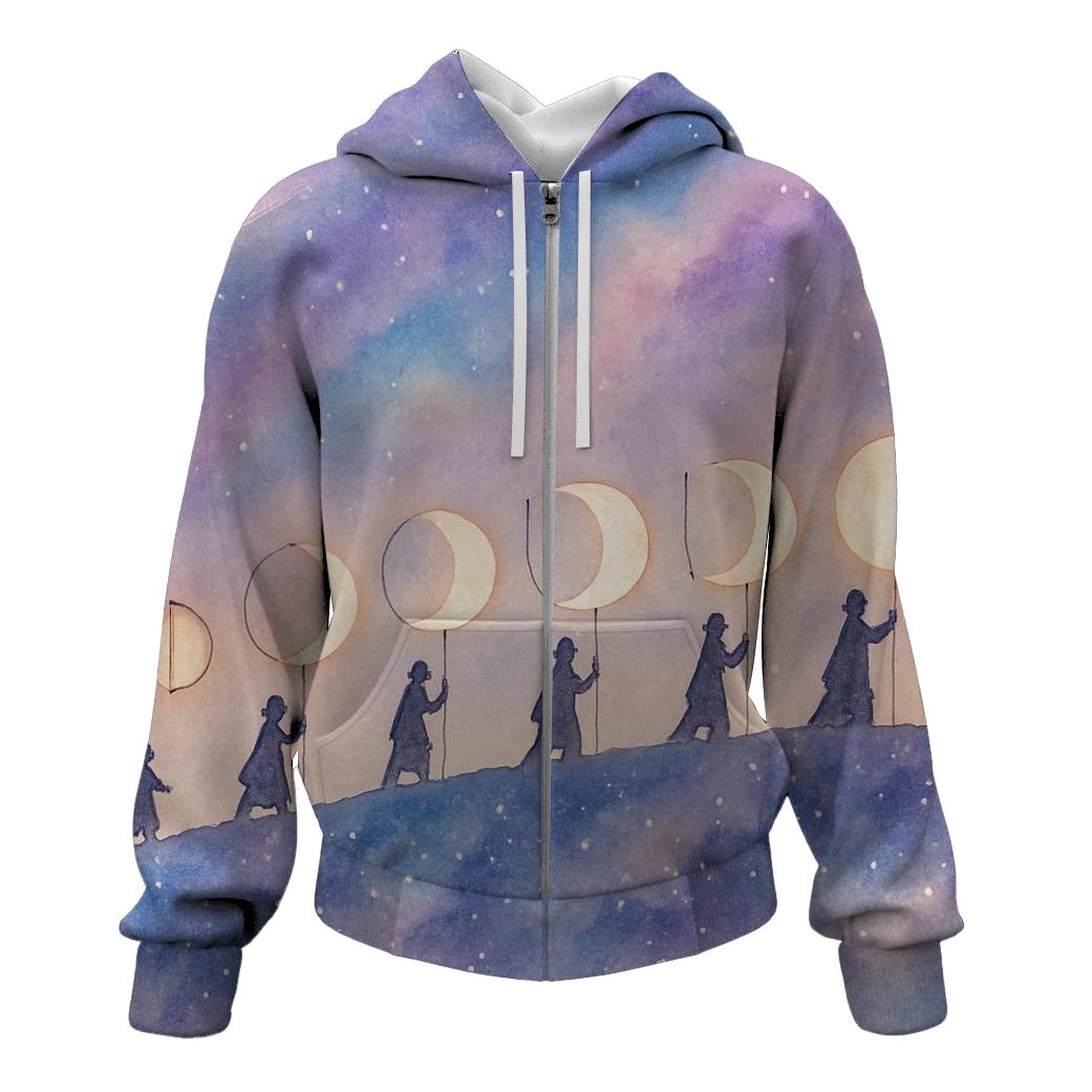 Moon Phase Lantern Parade embroidered hoodies