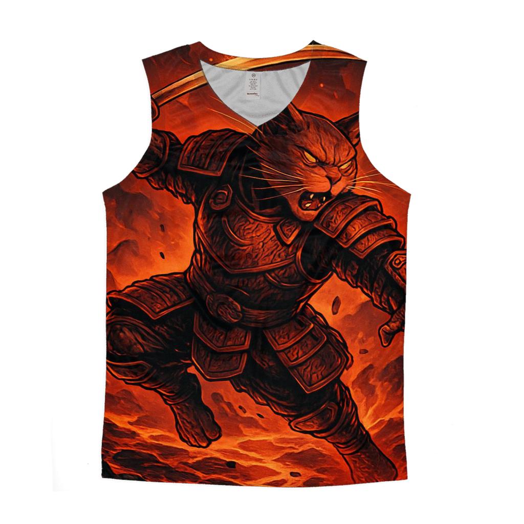 Volcanic Samurai Cat Duel stylish racerback tanks