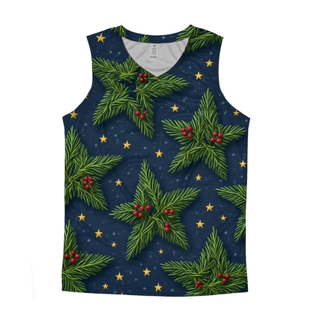 Evergreen Star Scatter On Midnight Blue Snowfield graphic print tank tops