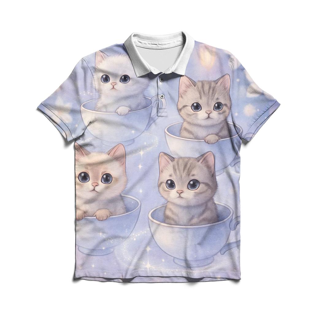 Moonlit Teacup Kitten Carousel personalized polo shirts