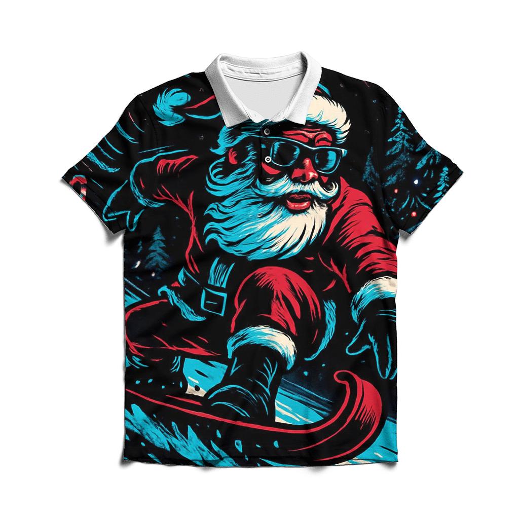 Neon Midnight Santa Snowboard Run personalized polo shirts