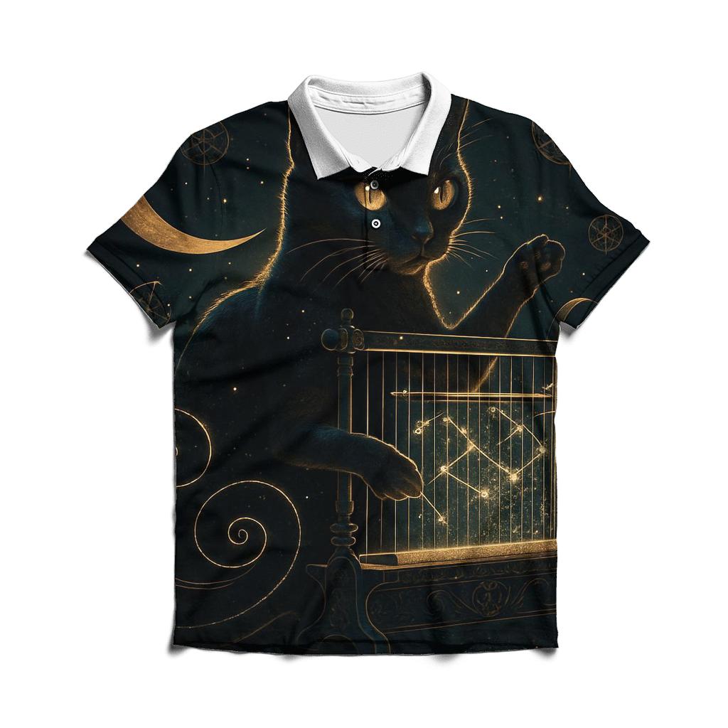 Midnight Loom Guardian Cat branded logo polo shirts