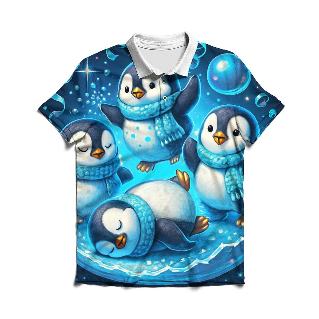 Penguin Snow Globe Breakdance Party designer slim fit polos