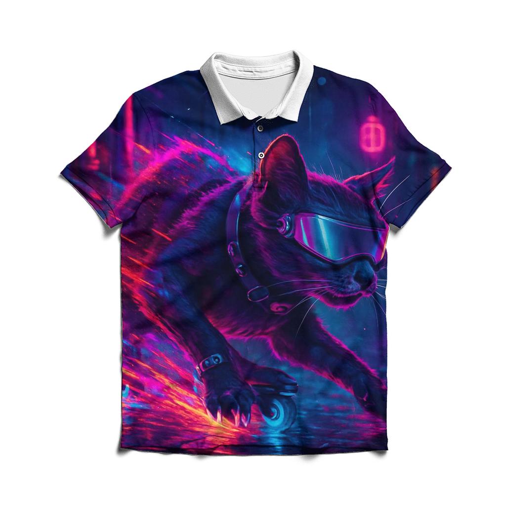 Neon Alley Skate Cat casual sports polo shirts