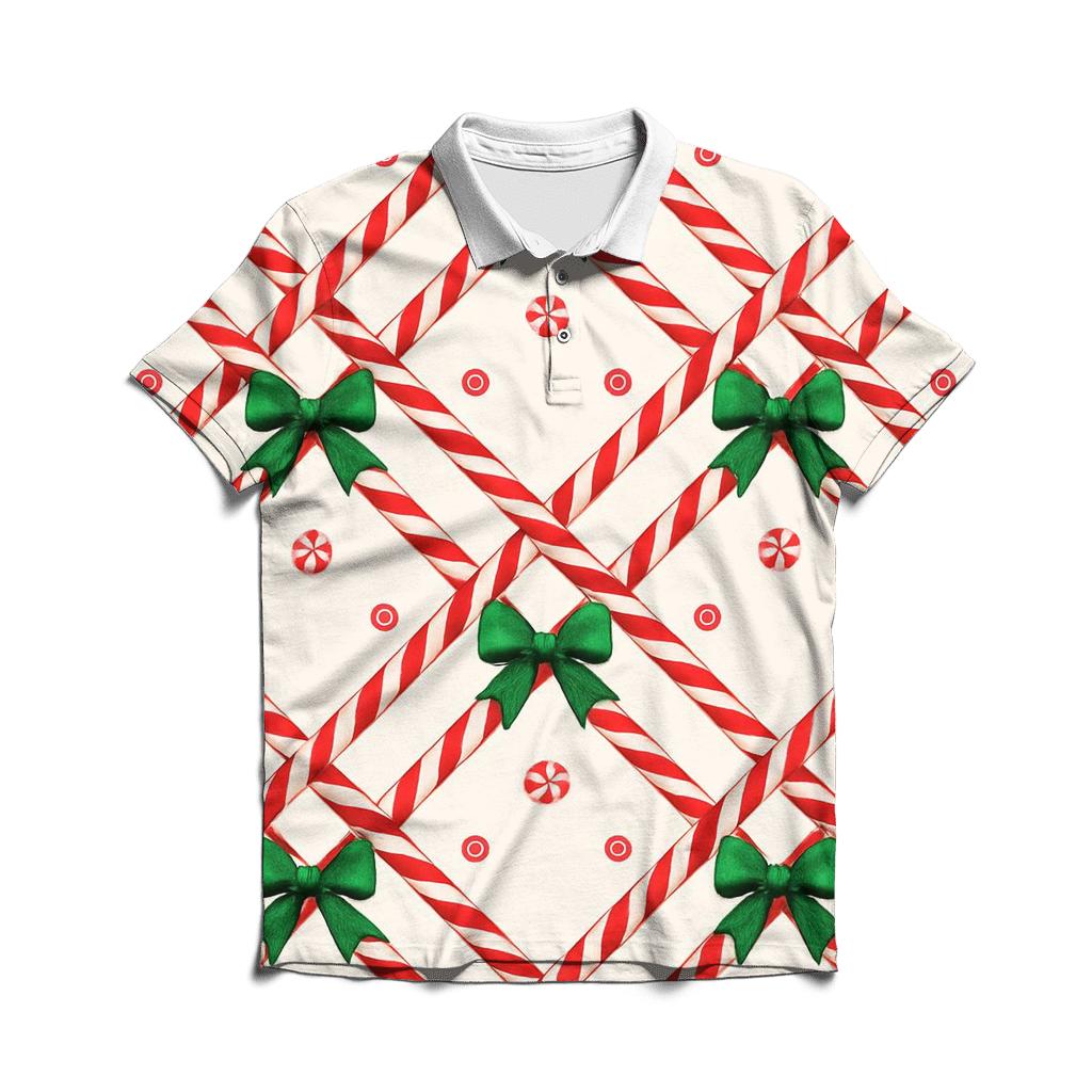 Candy Cane Plaid Lattice On Winter White stylish collar polo tees