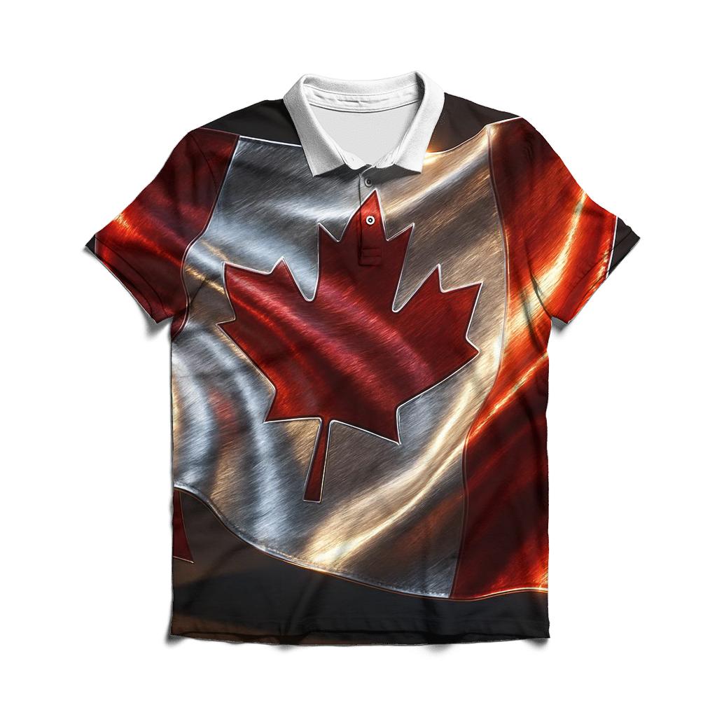Metallic Crest Flag Of Canada personalized polo shirts