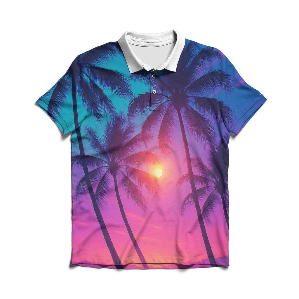 Cyan Palms Nebula Dusk branded logo polo shirts